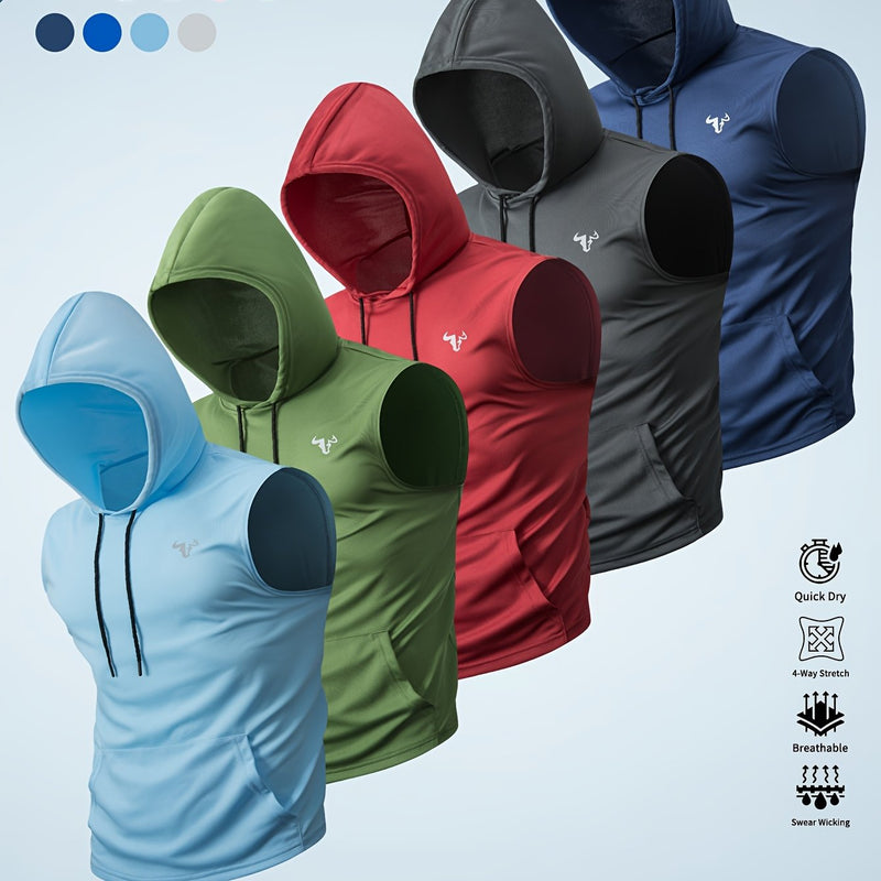 Five-Pack Summer Solid Color Men's Hooded Sweatshirts with Pockets.