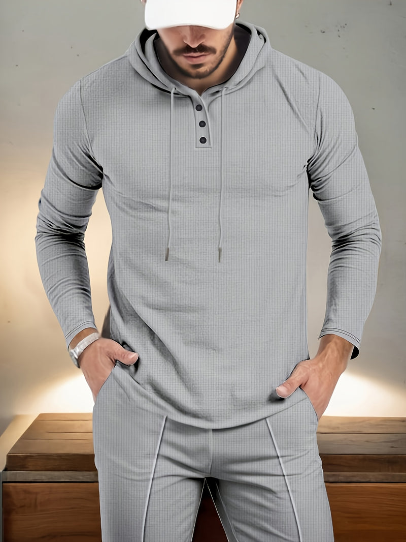 A Two-Piece Casual Outfit for Men Hooded Long-Sleeve T-Shirt.