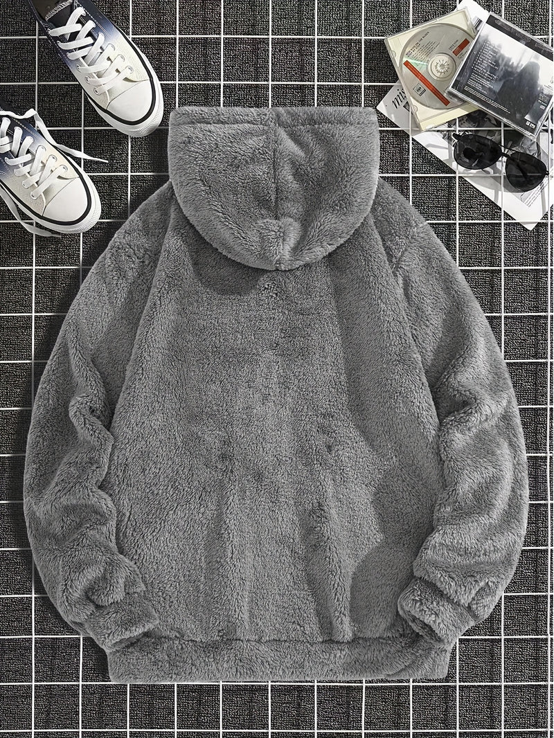 Men’s Solid Color Plush Hooded Sweatshirt.
