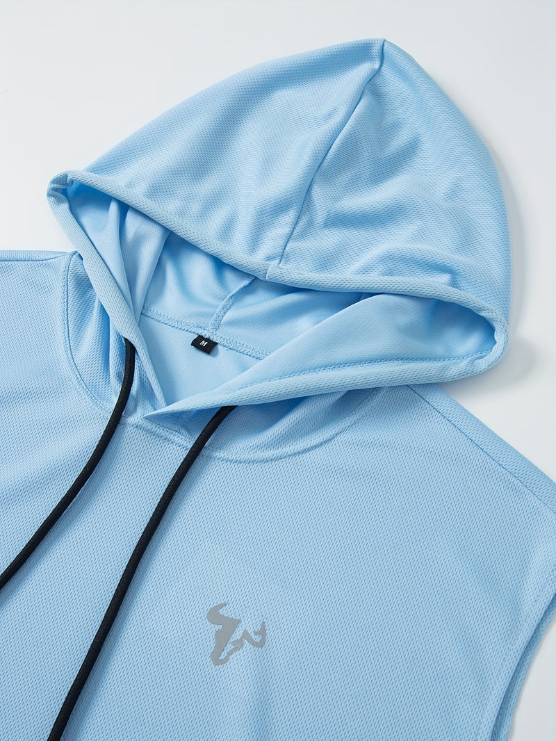 5pcs Solid Color Breathable Men's Sleeveless Hooded Tank Tops.