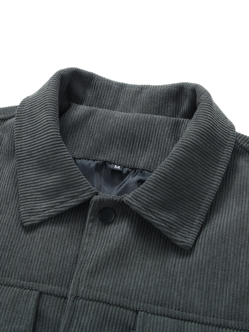 Men's Corduroy Cargo Jacket with Multiple Pockets - Polyester Casual Workwear.
