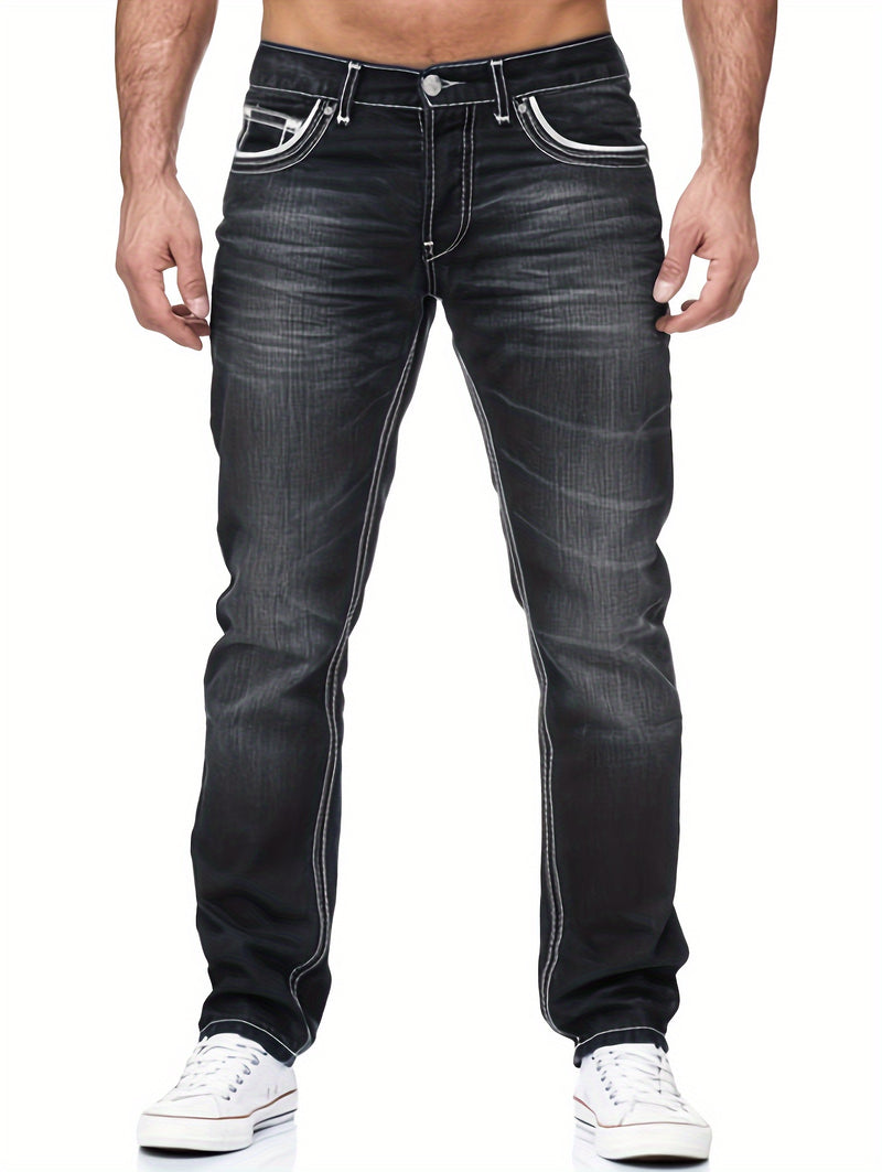 Men's Thick-thread Washed Denim Jeans.