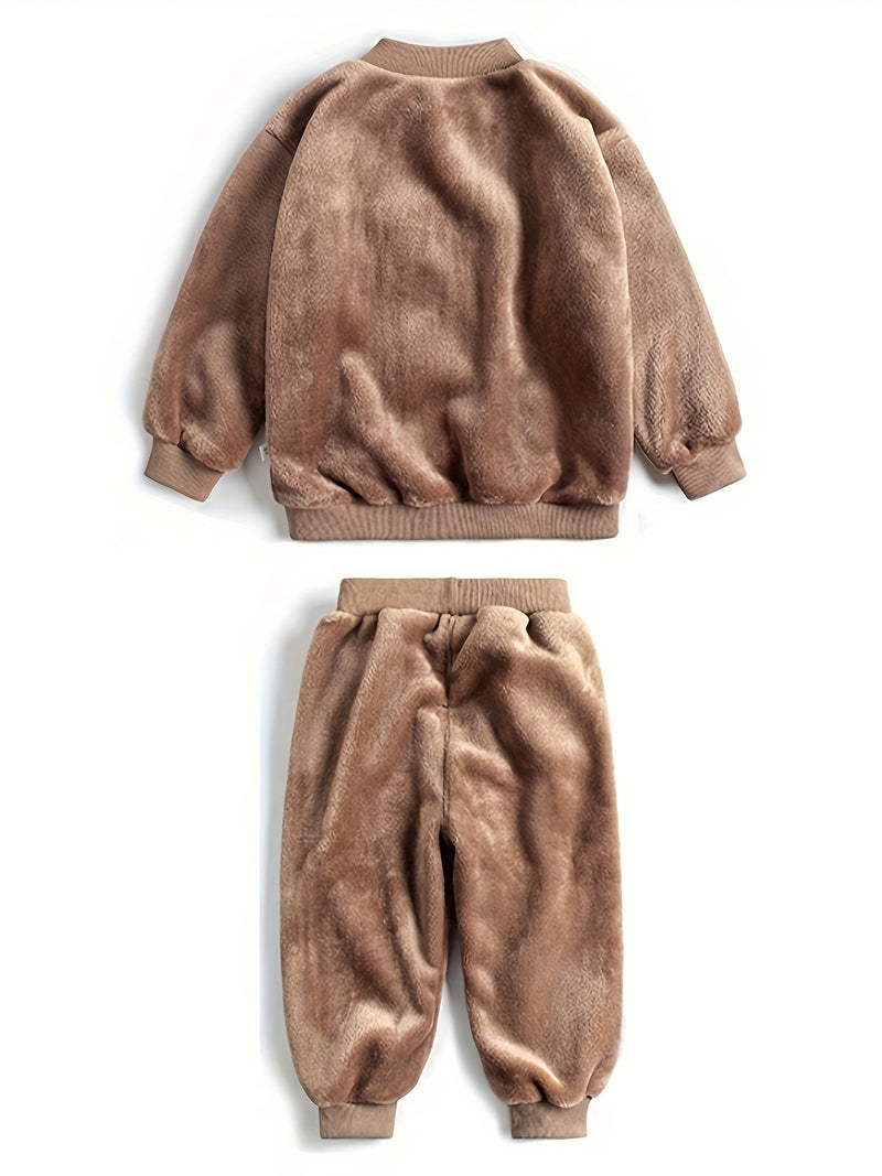 Coral Fleece Set with Fashionable Embroidery.