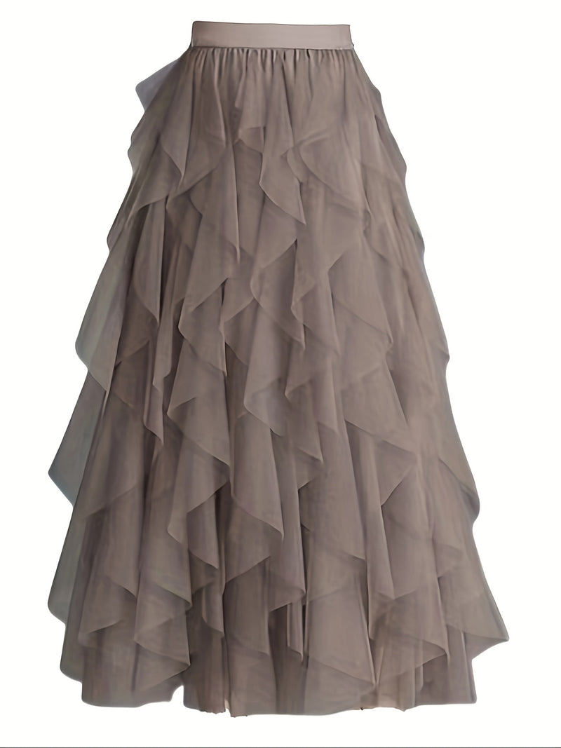 Chic Elegance, Elegant High-Waist A-Line Tulle Skirt for Women.