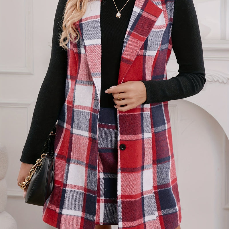 Women’s Book Core Qian Plaid Vest Dress Two-Piece Set.