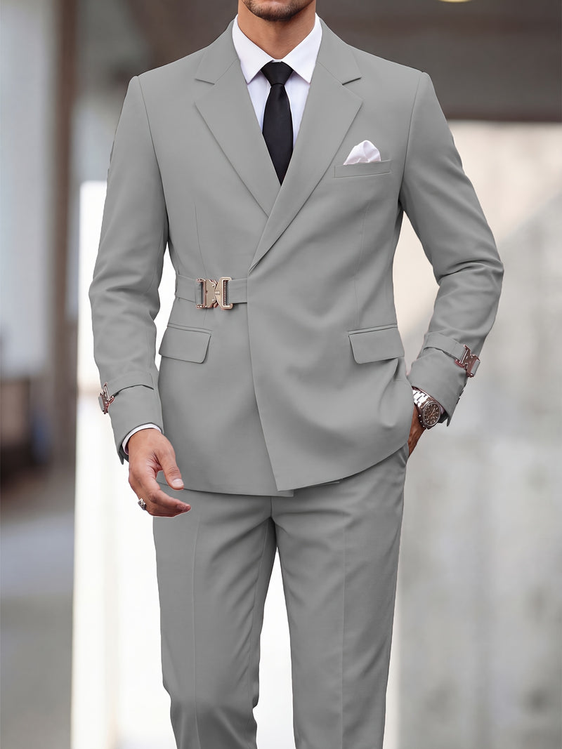 Men's 2pcs Suit Slim Fit Solid Jacket and Pants Set.