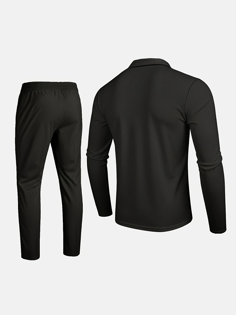 Men's Casual Suit Solid Color Long Sleeve Top Long Pants.
