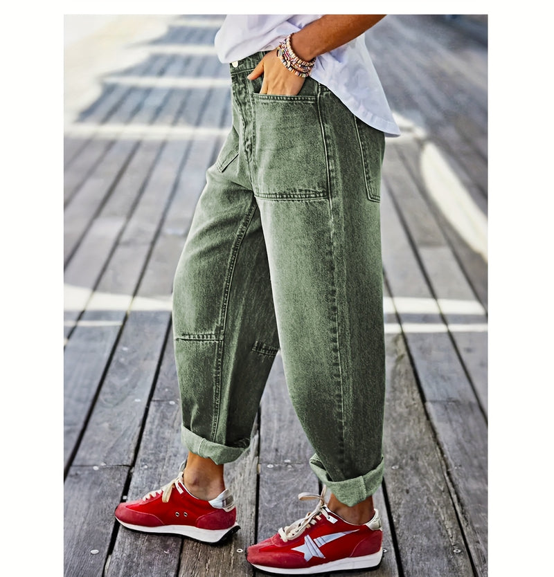 Women's New Elastic Loose Wide-Leg Cropped Jeans.