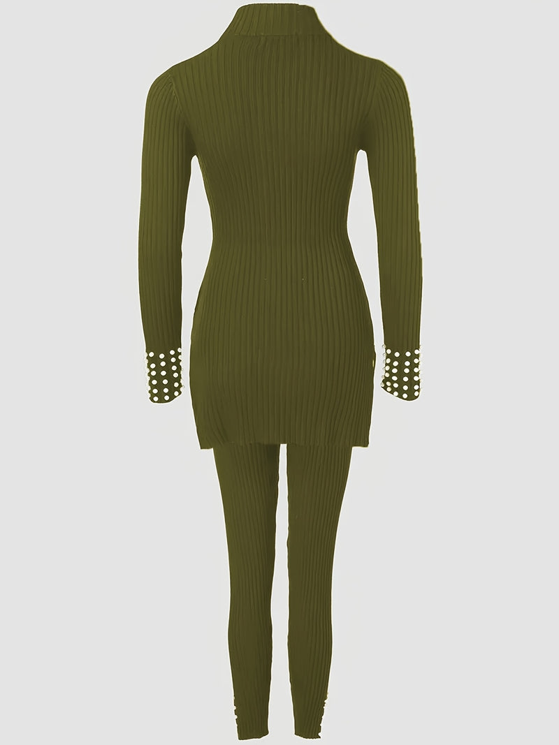 Elegant Women's Split-Top And Long Pants Outfit.