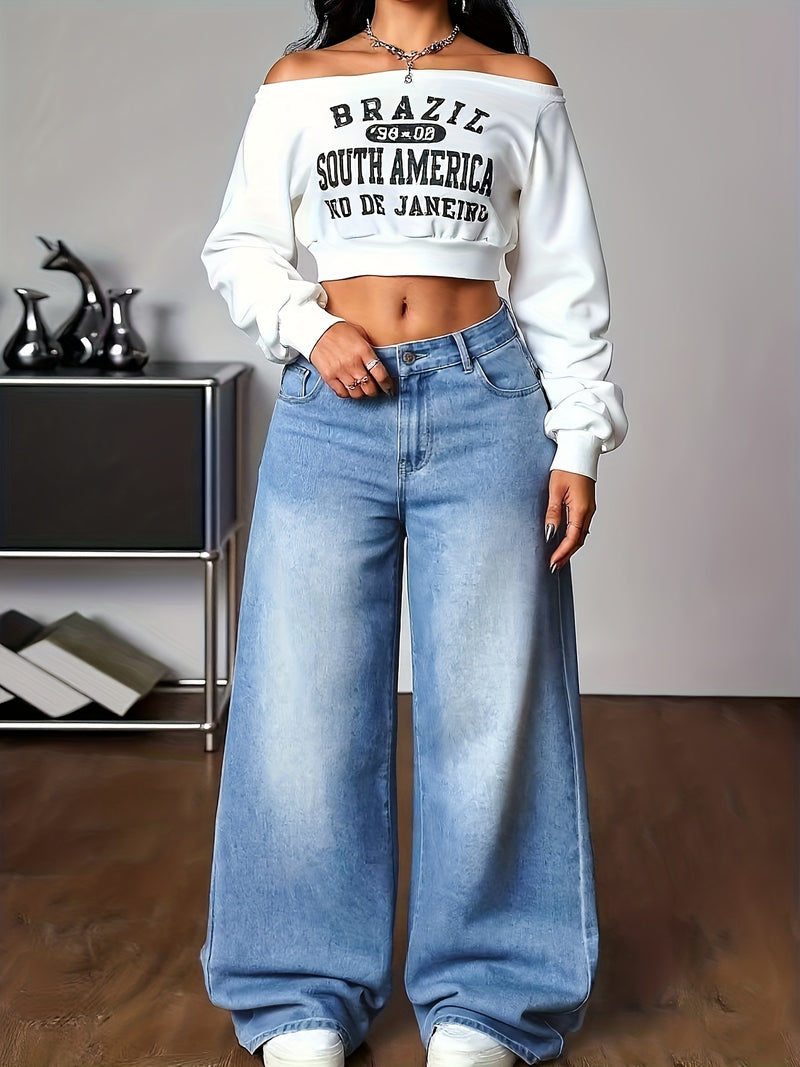 Women's New Wide-Leg Casual Jeans, Stylish And Elegant.