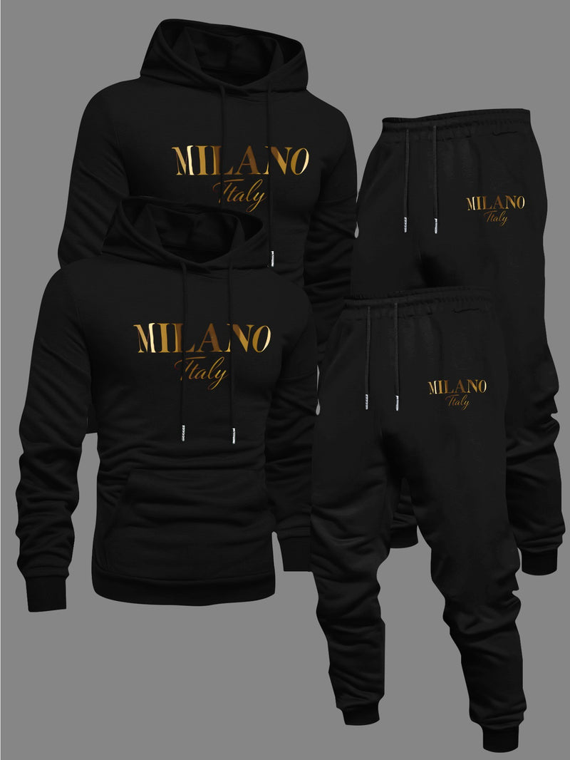 Men's Fashion Slogan Hoodie Four-Piece Set with Drawstring Elastic.