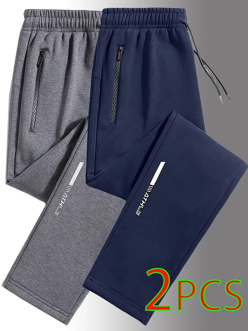 2pcs Men's Straight-Leg Jogger Pants with Zipper.