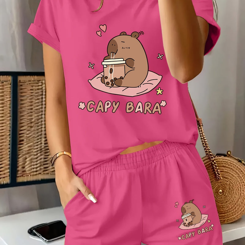 Women's Casual Graphic Print T-Shirt and Shorts.