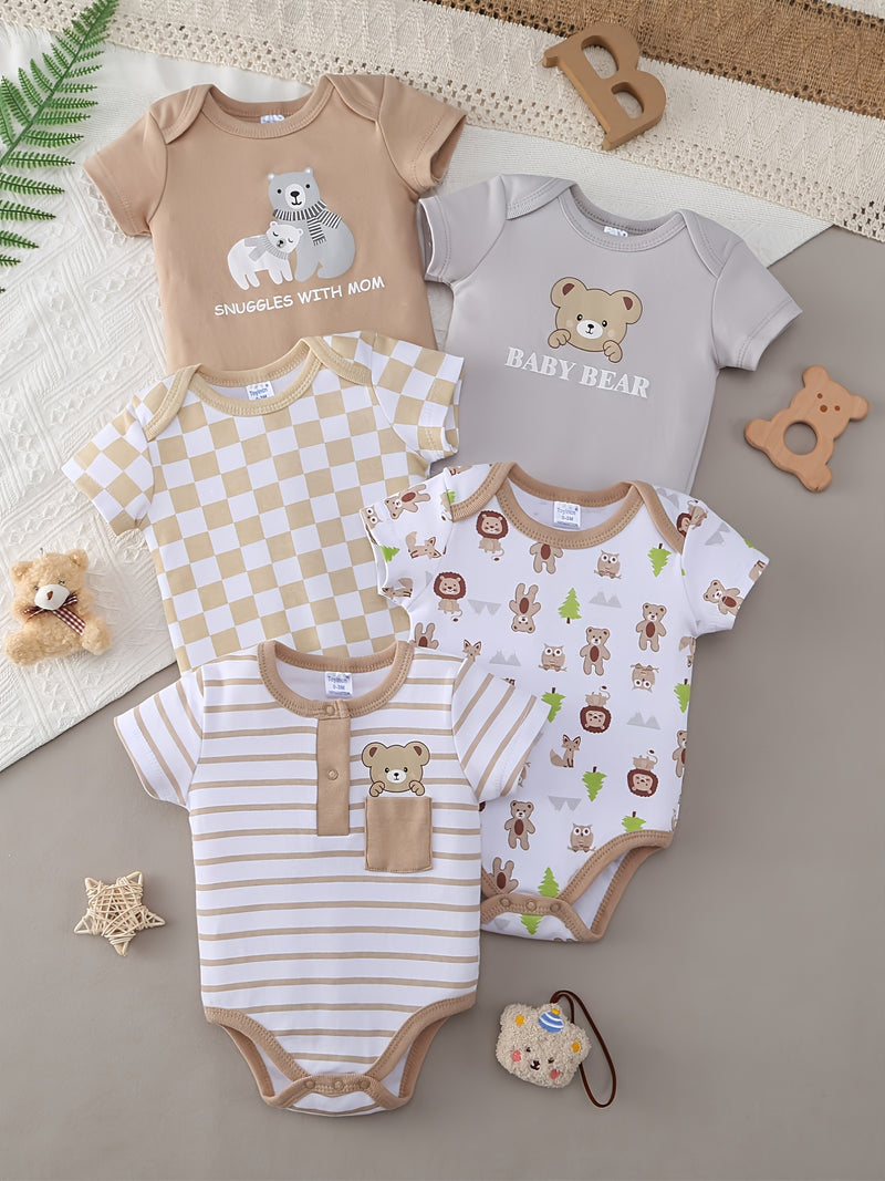 Newborn Unisex Triangle Romper Crawling Outfit, Cute Style 5pcs Set.