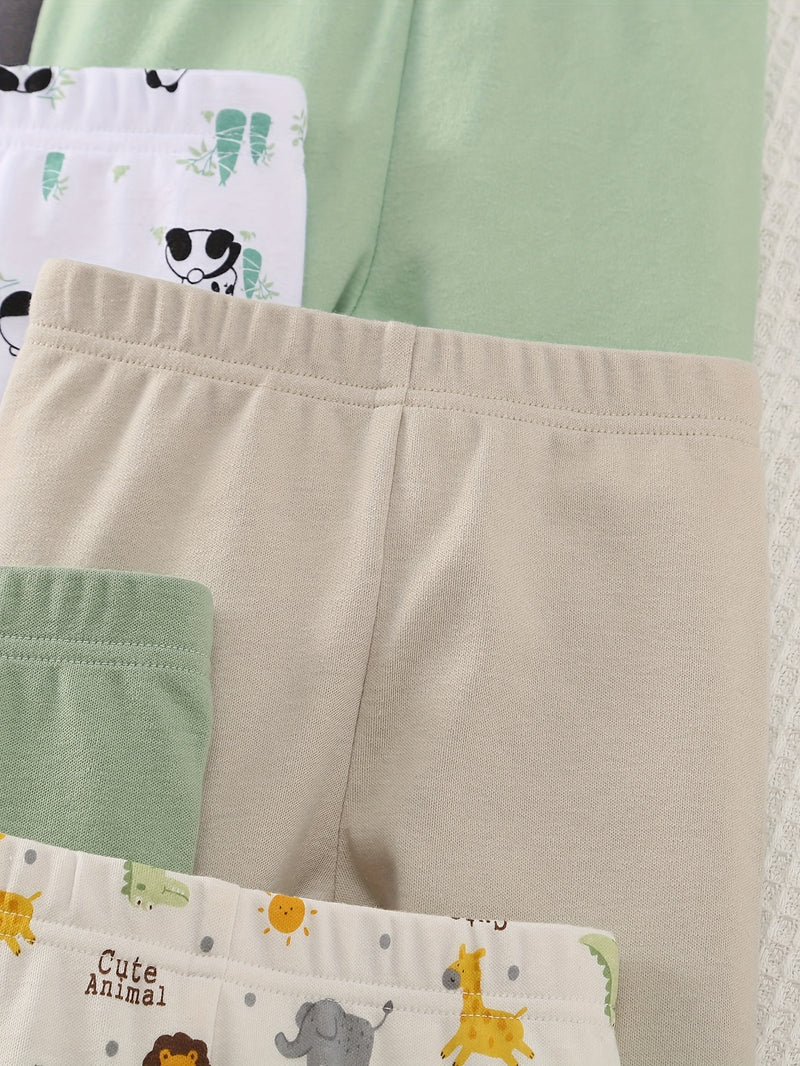 Six-Piece Set of Comfortable Cartoon Panda And Lion Print Long Pants for Baby.