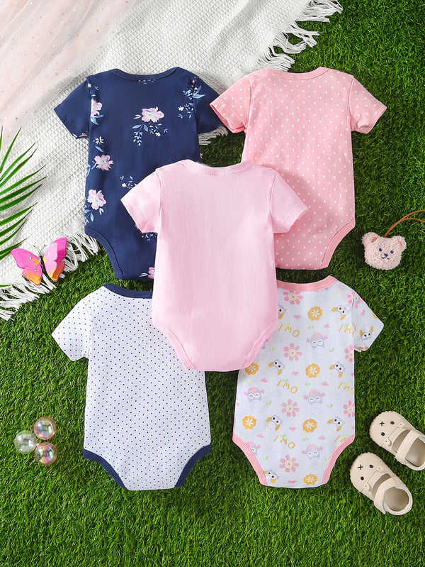 5pcs Baby Girl Cute Bodysuit Set.
