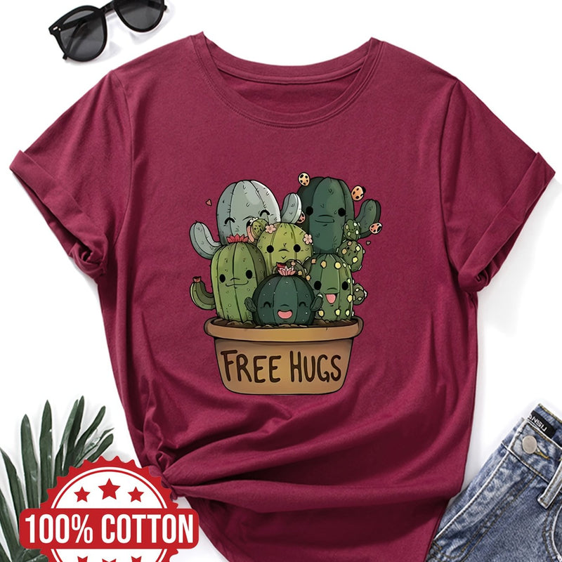 Women's "Free Hugs" Slogan T-Shirt.