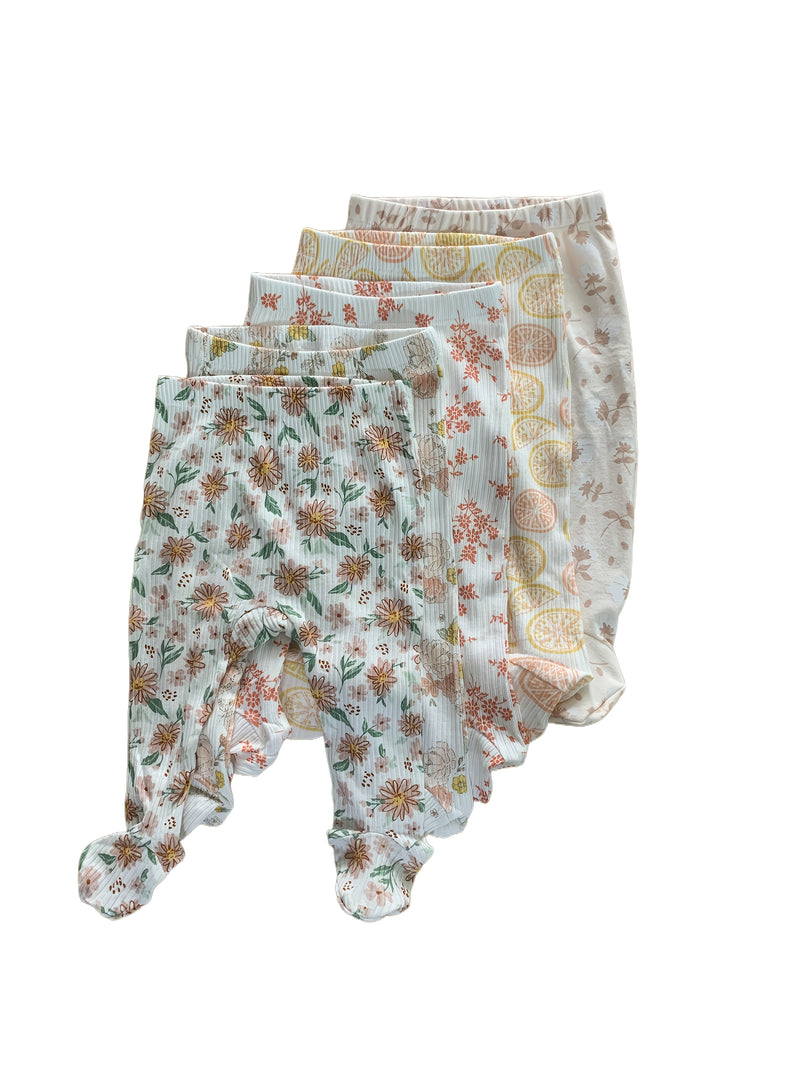 5pcs Baby Girl'S Floral Print Long Socks - Soft Cotton Ribbed Baby Pantyhose.