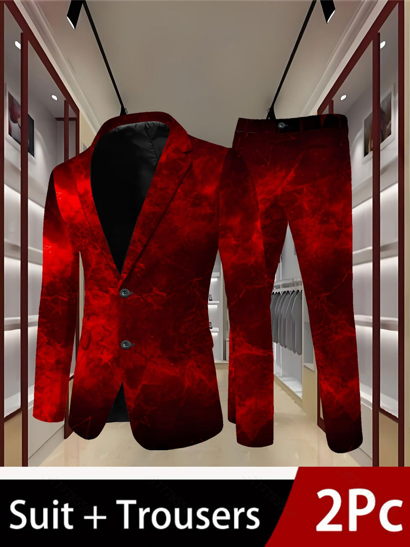 Men's Suit & Pants Set, Classic Red Starry Background.