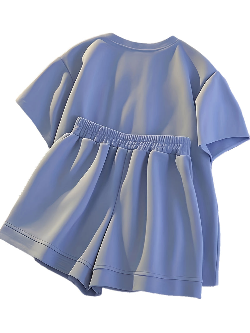 Women’s Summer Casual Short Sleeve Fashion Shorts Set.