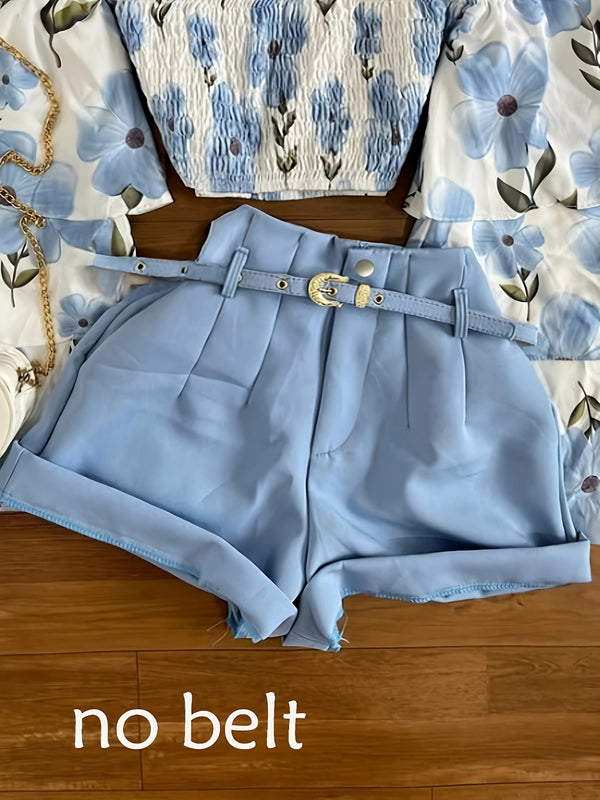 Women’s 2pcs Set Elegant Floral Off-the-Shoulder Top with Layered Ruffle Sleeves.