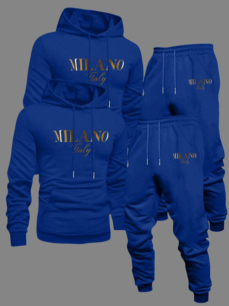 Men's Fashion Slogan Hoodie Four-Piece Set with Drawstring Elastic.