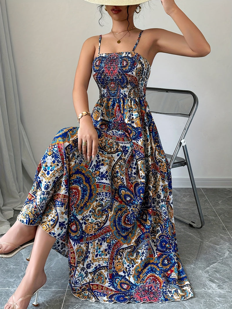 Paisley Print Spaghetti Suspender Dress for Women.