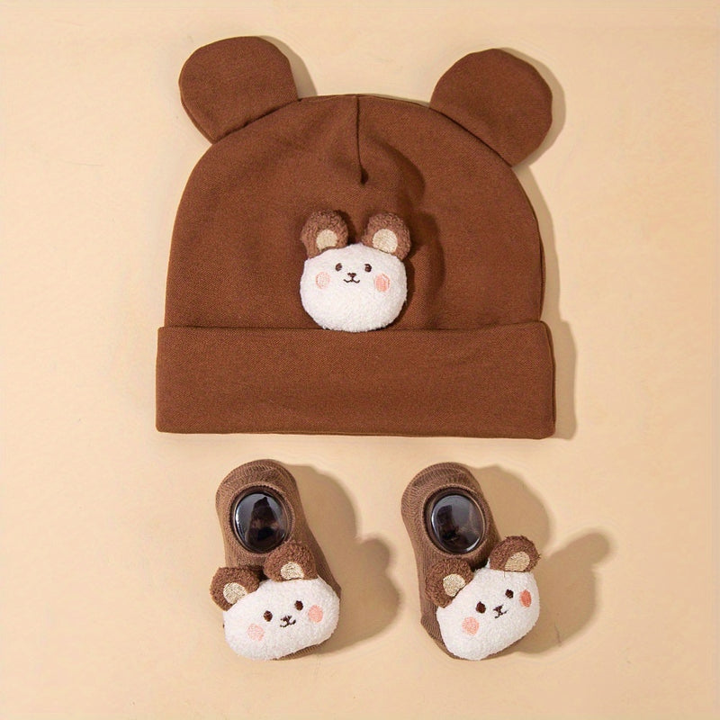 2pcs/Set Autumn Winter Cute Bear Indian Hat + Knitted Short Socks Set Baby.