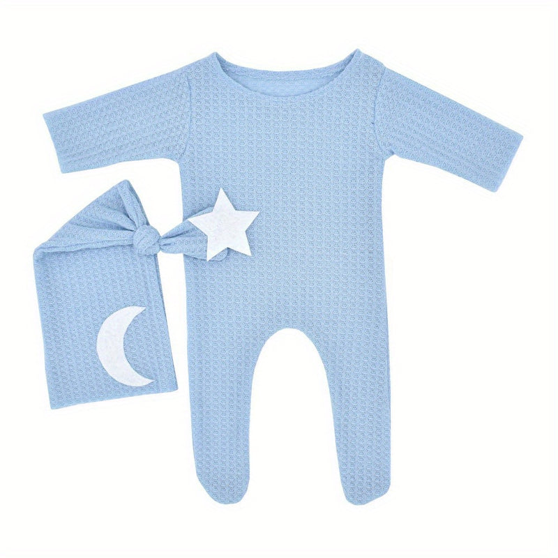 2pcs/Set Newborn Baby Stars and Moon Decoration Knitted Jumpsuit.