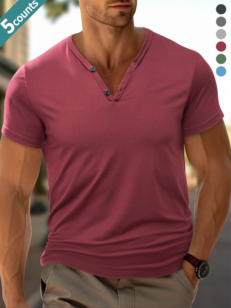 5pcs Men'S Casual V-Neck Short Sleeve T-Shirts.