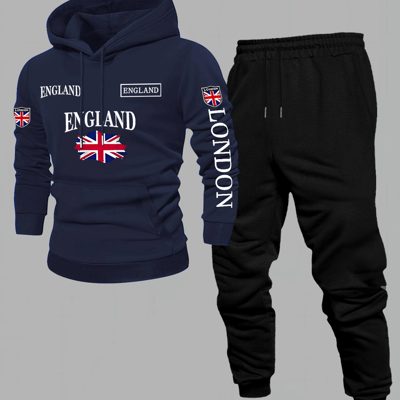 Men'S Print 2pcss Set, Casual HoodedSweatshirt and Joggers Suit.