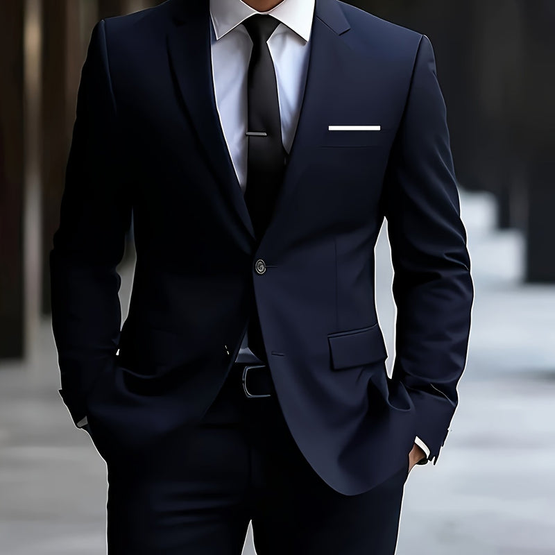 Men's Business Solid Color Classic Elegant Two-Piece Suit.