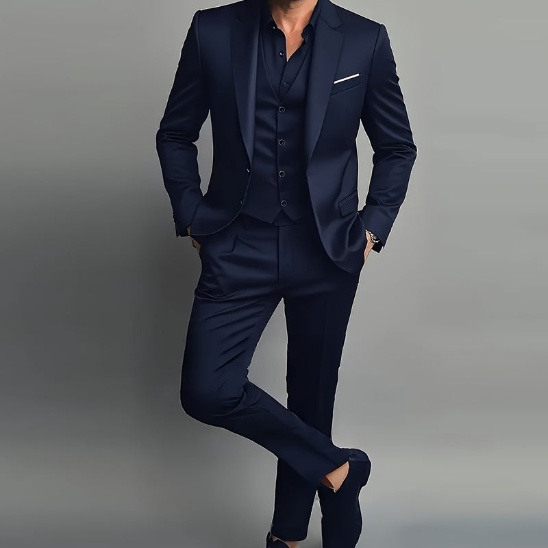 Men'S Single-Breasted Double-Button Business Suit with Notch Lape.
