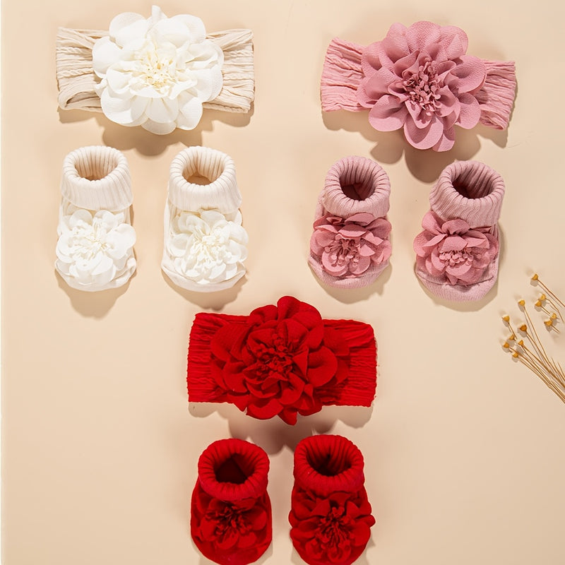 2pcs/Set Lace Big Flower Baby Headbands Socks Long Anklet Sock 0-12m.