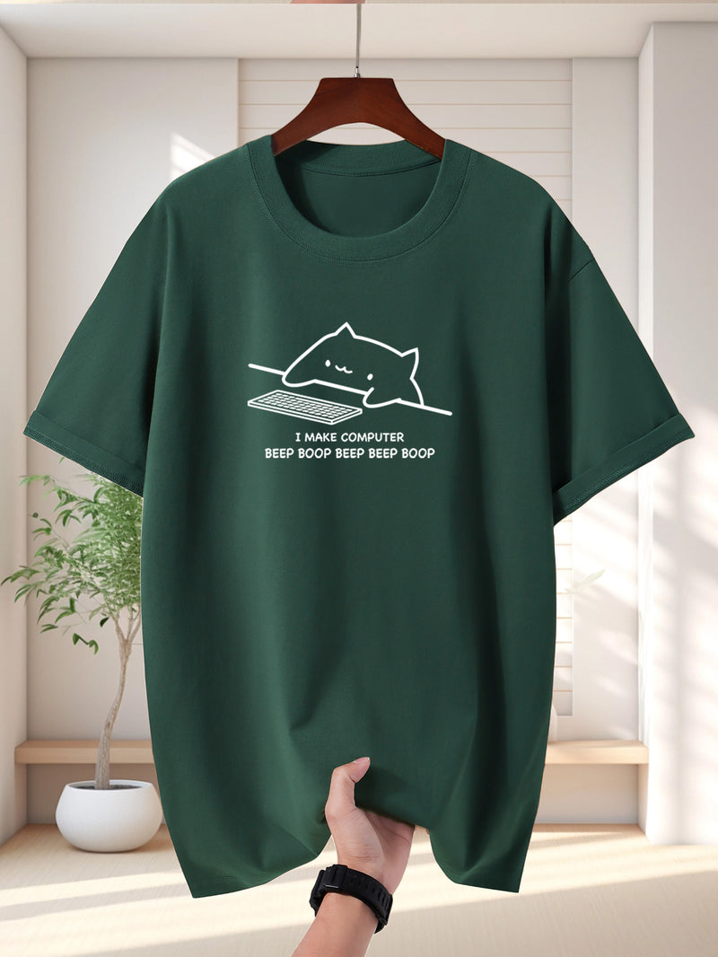 Men's Pure Cotton New Fashion Letter Design Print Casual Short Sleeve.