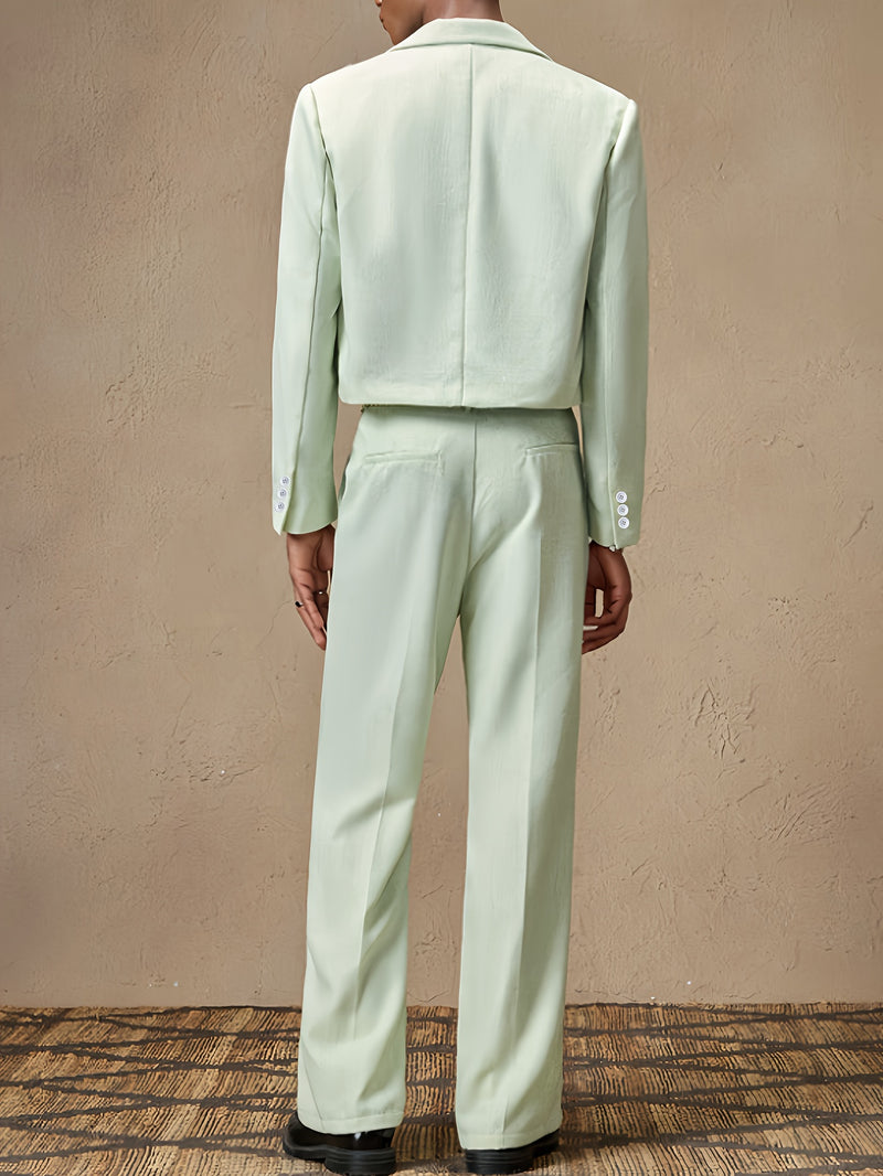 Men's Fashion Green Loose Short Top Two-Piece Set.