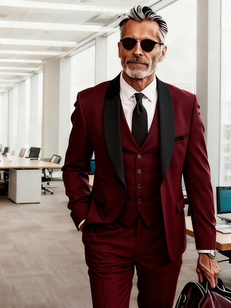 Men's 3pcs Suit- Slim Fit Tuxedo Set for Weddings& Formal Occasions.