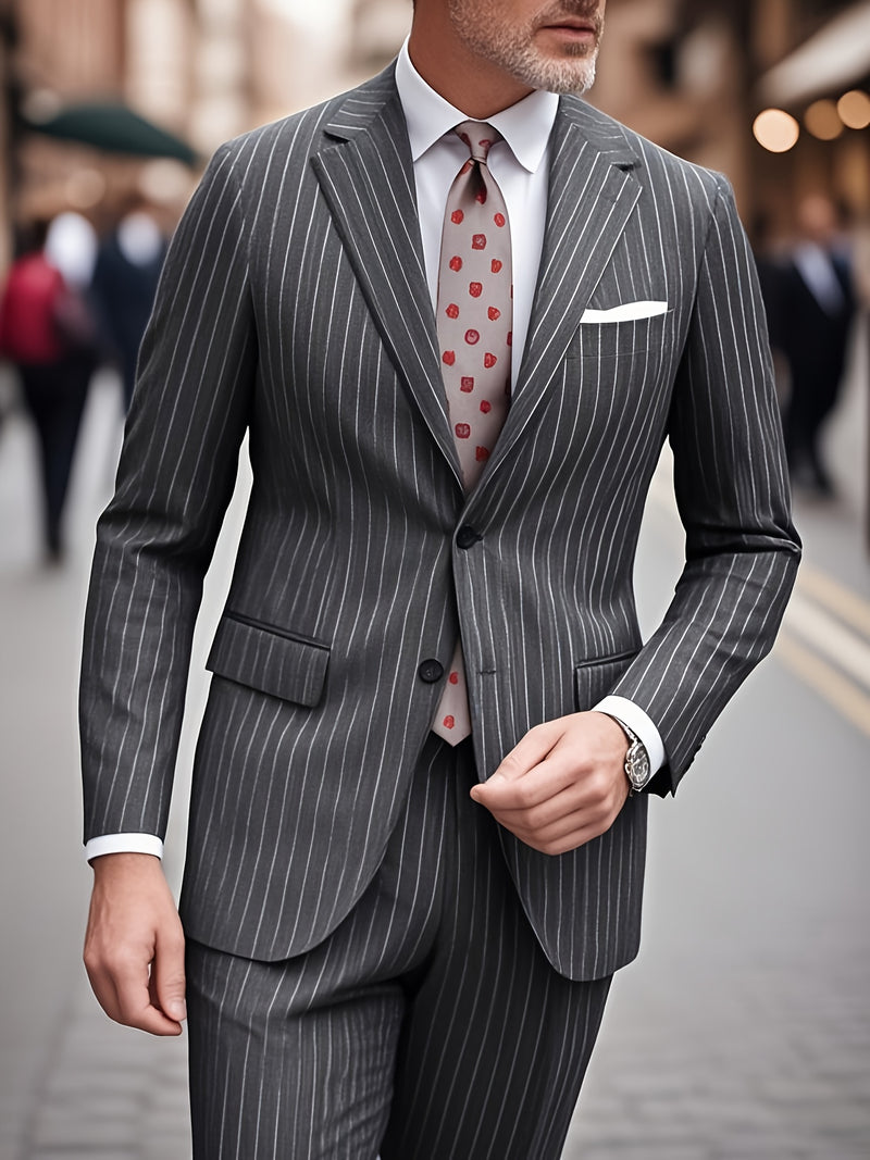 Men's Striped Suit Set for Business Meetings.