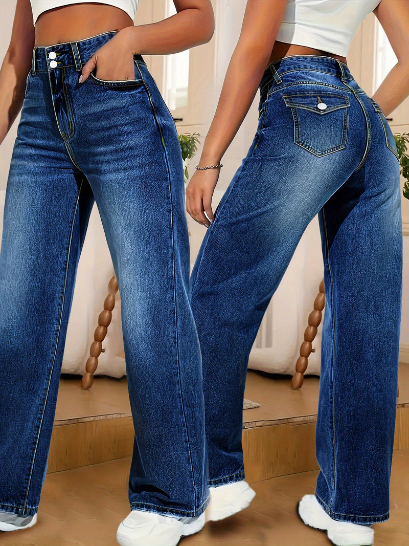 Women's High-Waisted Stretch Straight-Leg Jeans Pants.
