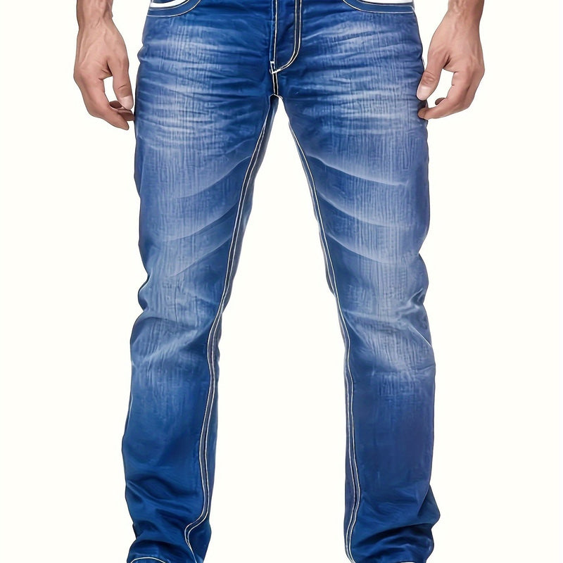 Men's Stretch Slim-Fit Blue Jeans - Classic 5-Pocket Design.