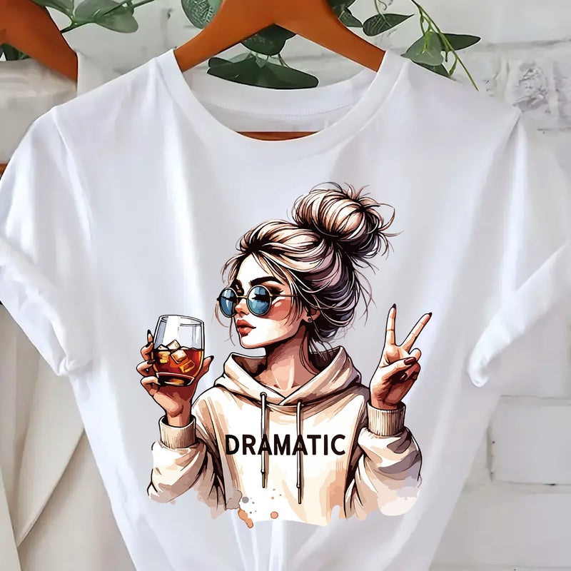 Women's Fashion Print Round-Neck Short-Sleeve T-Shirt.