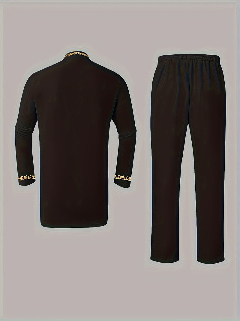 Elegant Four Seasons New Men's 2pcs Set, Long Sleeve, Stand Collar.