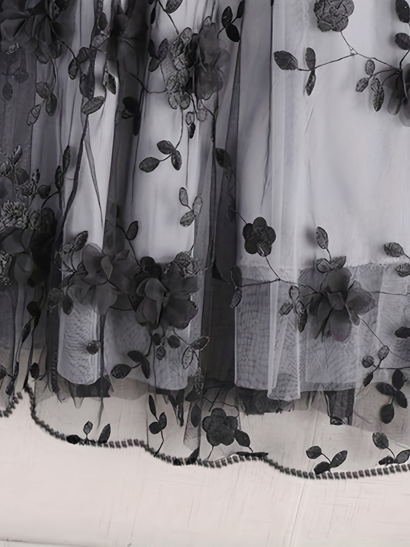 Women’s Double-layer Mesh Flared A-line Embroidered Floral Skirt.