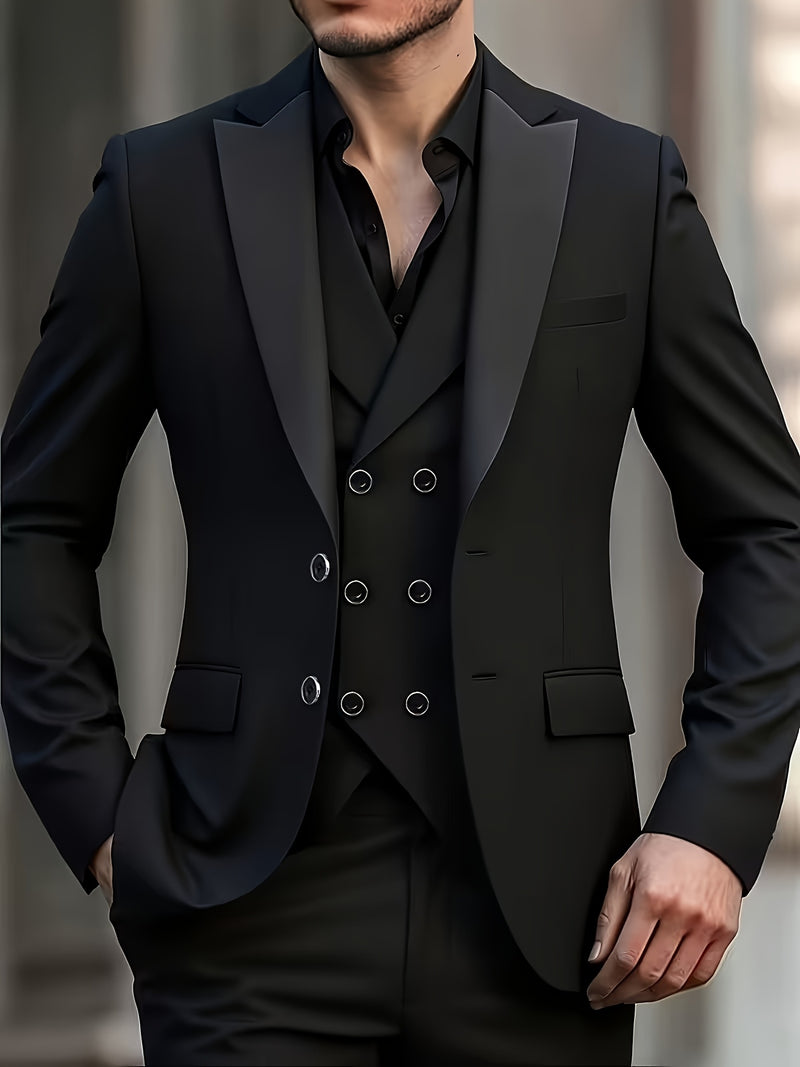 Men's Three-Piece Suit, Formal Business Attire Set, Includes Jacket.
