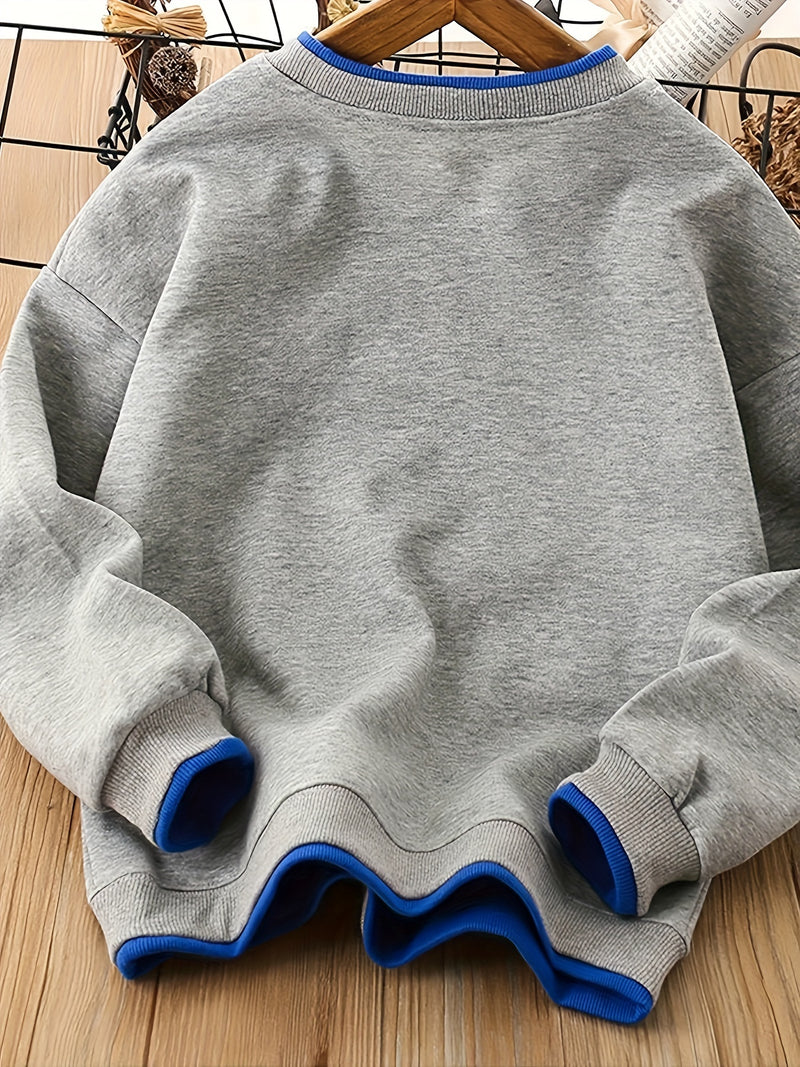 A Trendy Round-Neck Sweatshirt for Boys with a Faux Two-Piece Design.