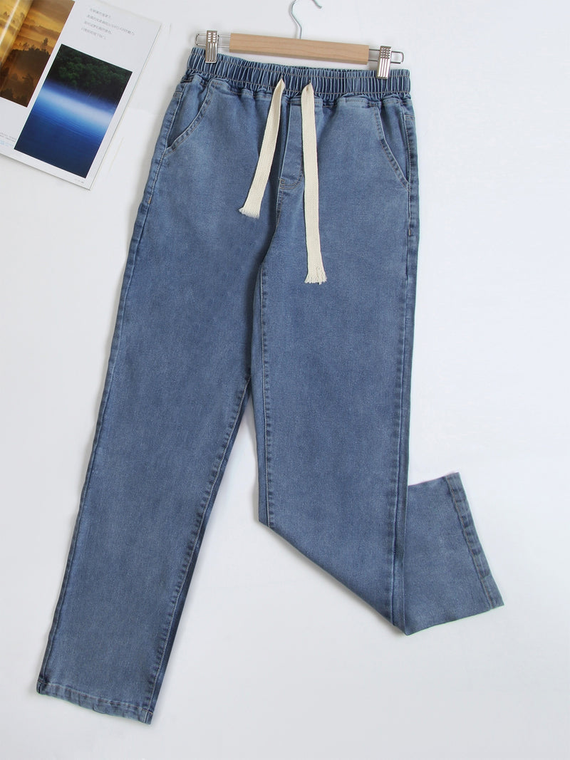 Women’s Unisex Vintage Blue Jeans, Black-Gray Long Pants.