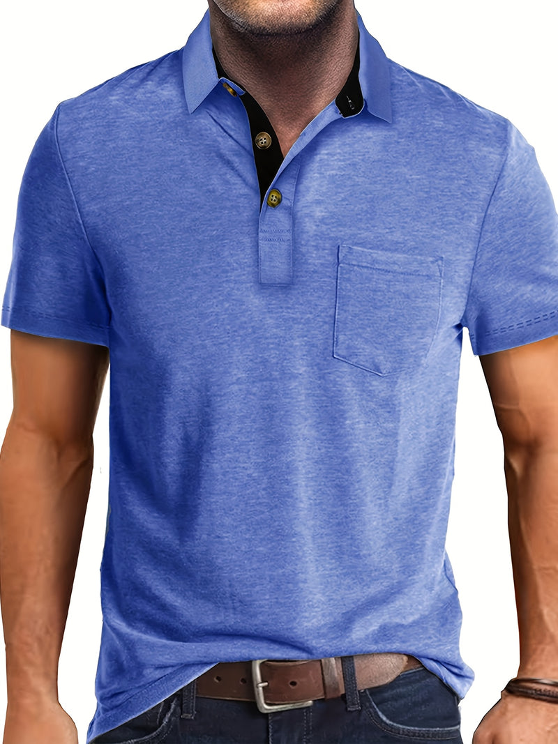Men's Plaid Collar Pocket T-shirt.