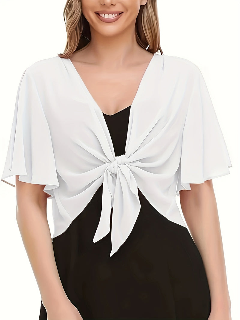 Women's Solid Color Short Sleeve Shirt Cardigan.