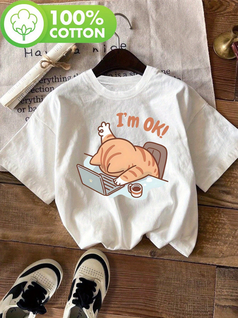 Women's "I'm OK" Sad Cat T-Shirt .