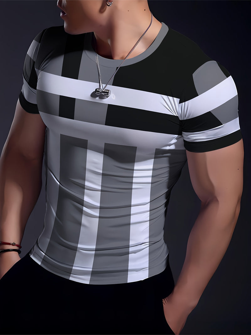 This Men'S Sports Fashion Short-Sleeve T-Shirt Has a Geometric Print.